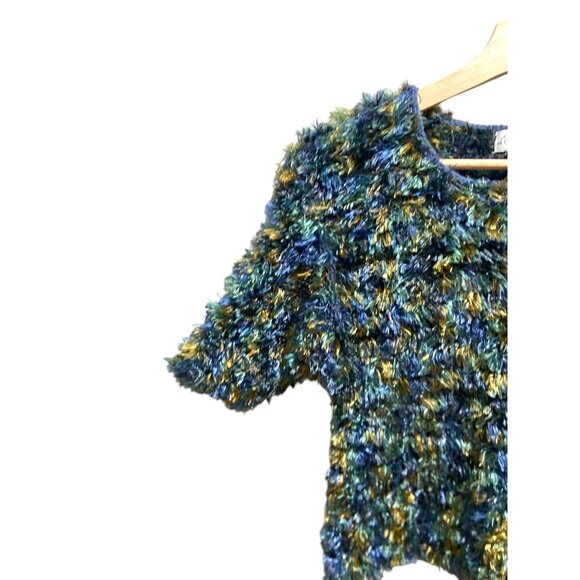 Gantos Vintage 90s Eyelash Cropped Sweater Blue Size M Retro Soft Casual Boho - Picture 6 of 9